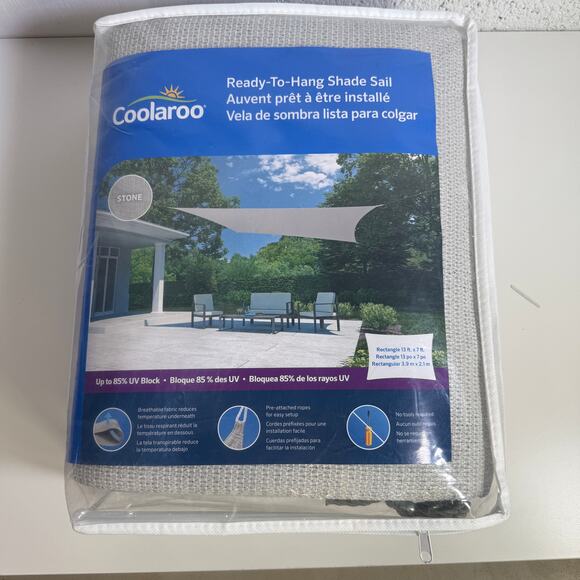 Coolaroo Ready-to-Hang Shade Sail Rectangle,  Stone 13 X 7 - Picture 1 of 10